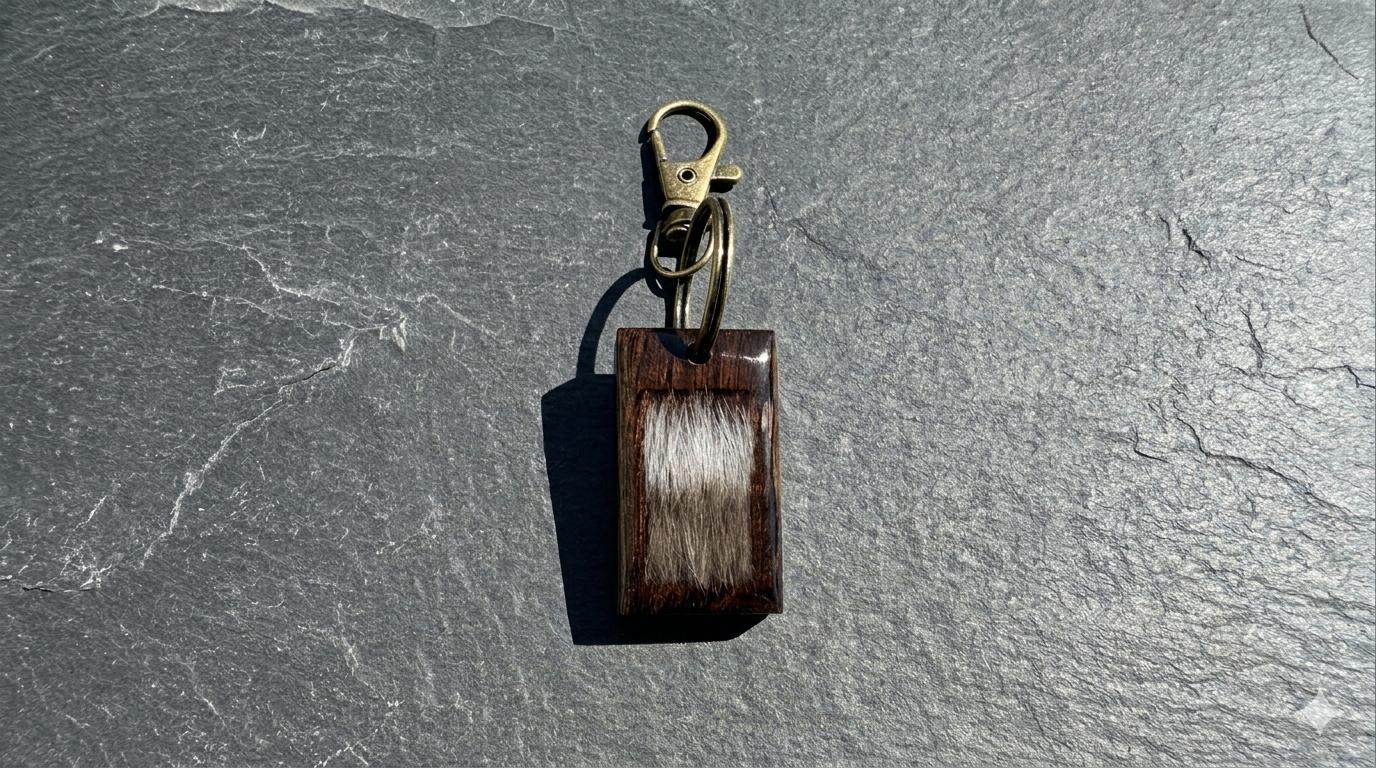 Schlüsselanhänger aus Holz & Epoxidharz mit eingelegter Fellsträhne — handgefertigt von Fellfeeling