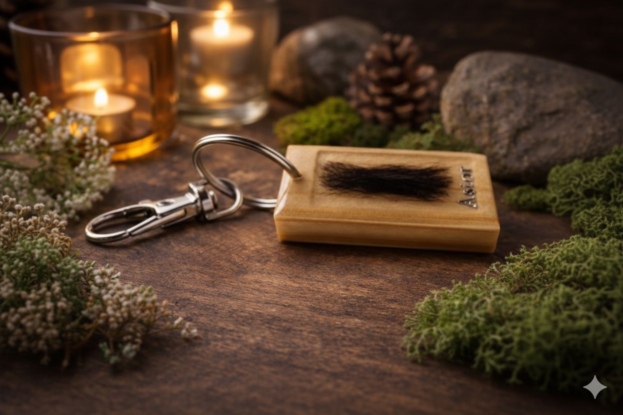 Schlüsselanhänger aus Holz & Epoxidharz mit eingelegter Fellsträhne — handgefertigt von Fellfeeling