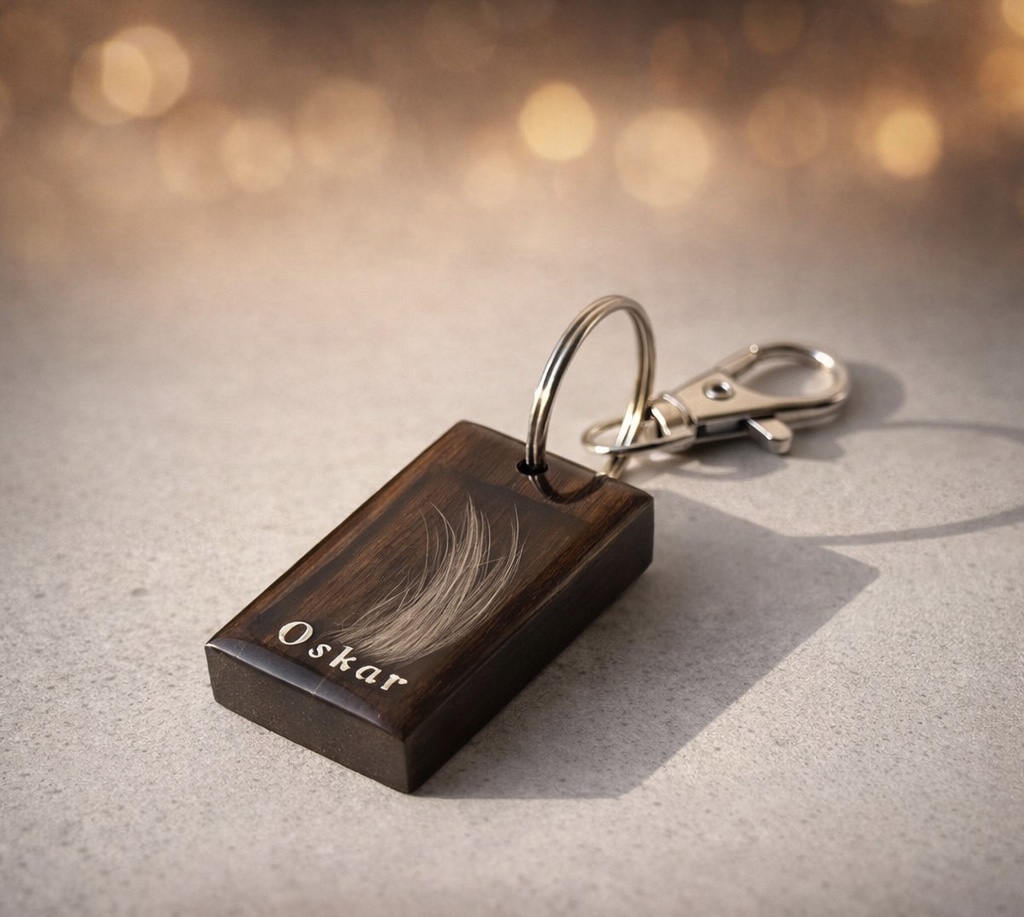 Schlüsselanhänger Holz/Epoxidharz Räuchereiche SILBER